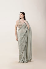 Load image into Gallery viewer, Sage Green Embroidered Saree