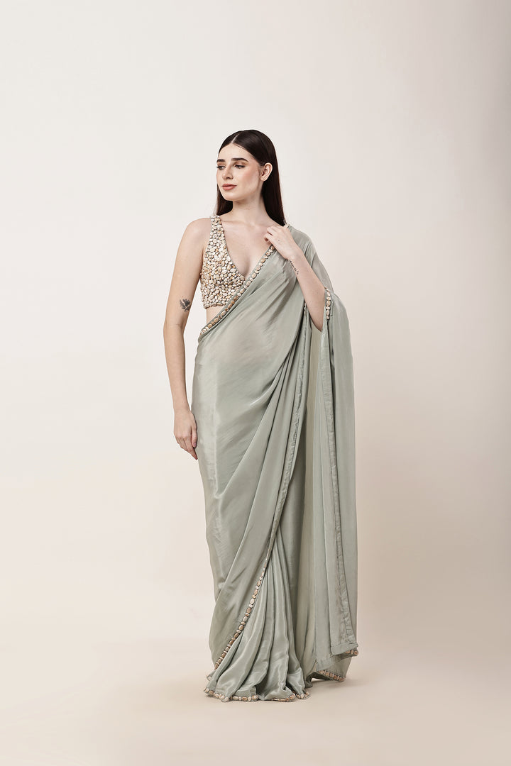Sage Green Embroidered Saree
