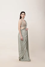 Load image into Gallery viewer, Sage Green Embroidered Saree