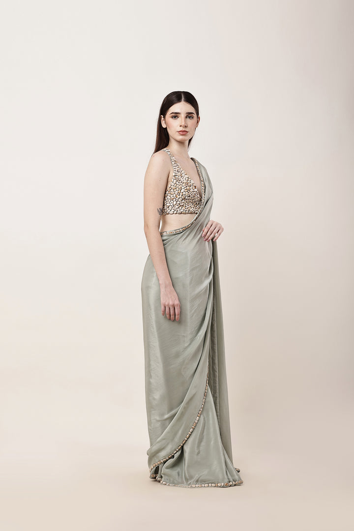 Sage Green Embroidered Saree