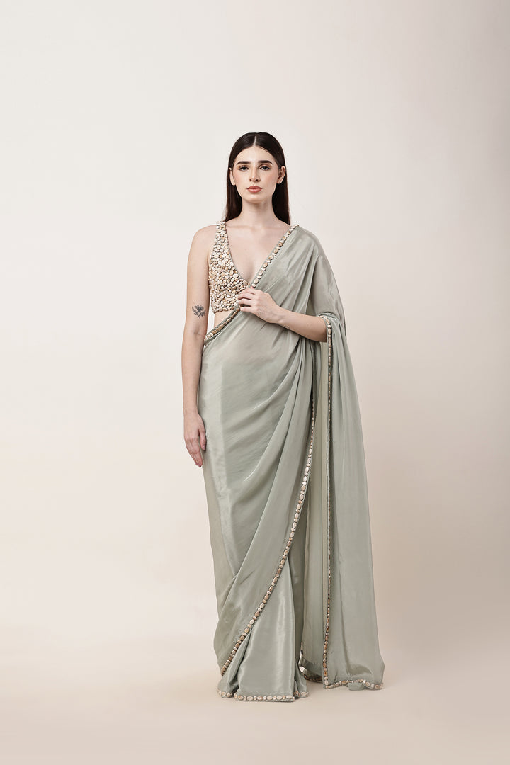 Sage Green Embroidered Saree