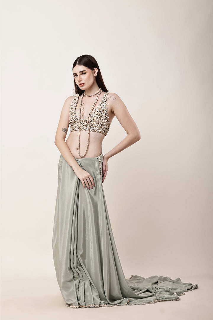 Sage Green Embroidered Saree