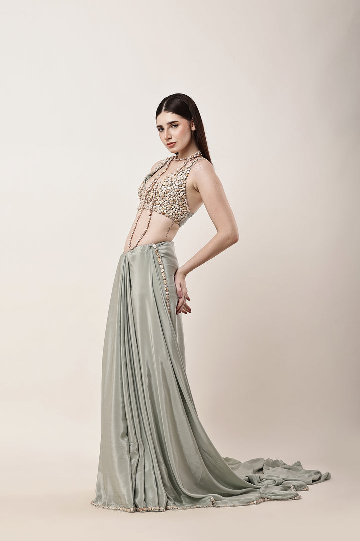 Sage Green Embroidered Saree