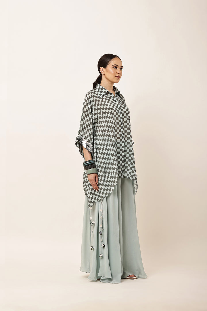 GREEN CHECK FLARED CO-ORD SET