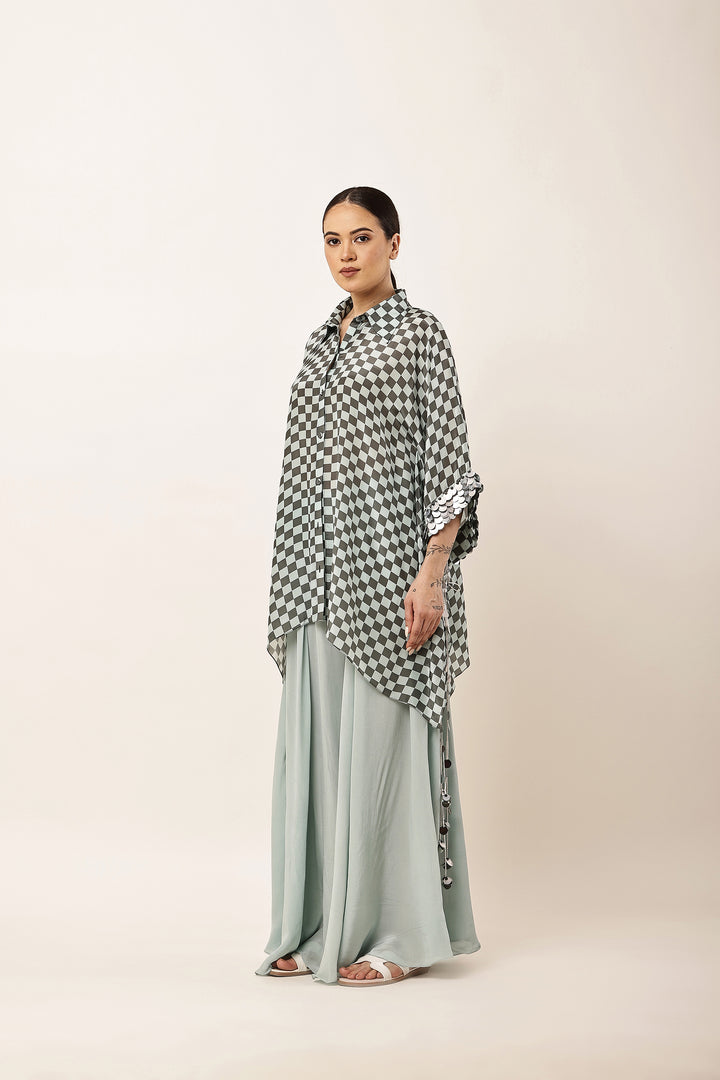 GREEN CHECK FLARED CO-ORD SET