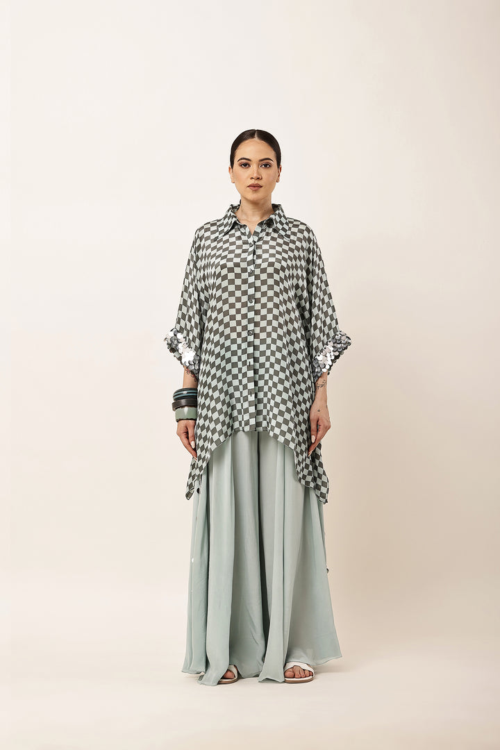 GREEN CHECK FLARED CO-ORD SET