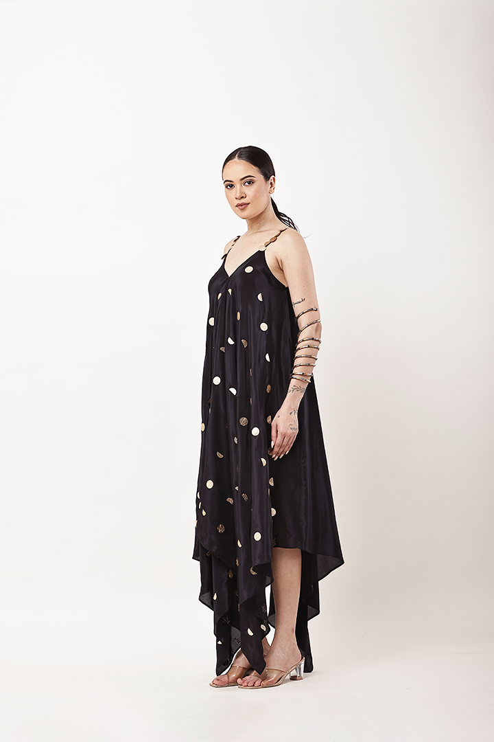 BLACK EMBROIDERED HANDKERCHIEF DRESS