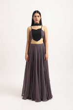 Load image into Gallery viewer, CHEVRON ORGANZA LONG SKIRT WITH EMBROIDERED BUSTIER
