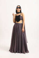 Load image into Gallery viewer, CHEVRON ORGANZA LONG SKIRT WITH EMBROIDERED BUSTIER
