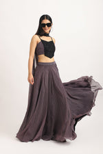 Load image into Gallery viewer, CHEVRON ORGANZA LONG SKIRT WITH EMBROIDERED BUSTIER
