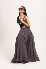 Load image into Gallery viewer, CHEVRON ORGANZA LONG SKIRT WITH EMBROIDERED BUSTIER
