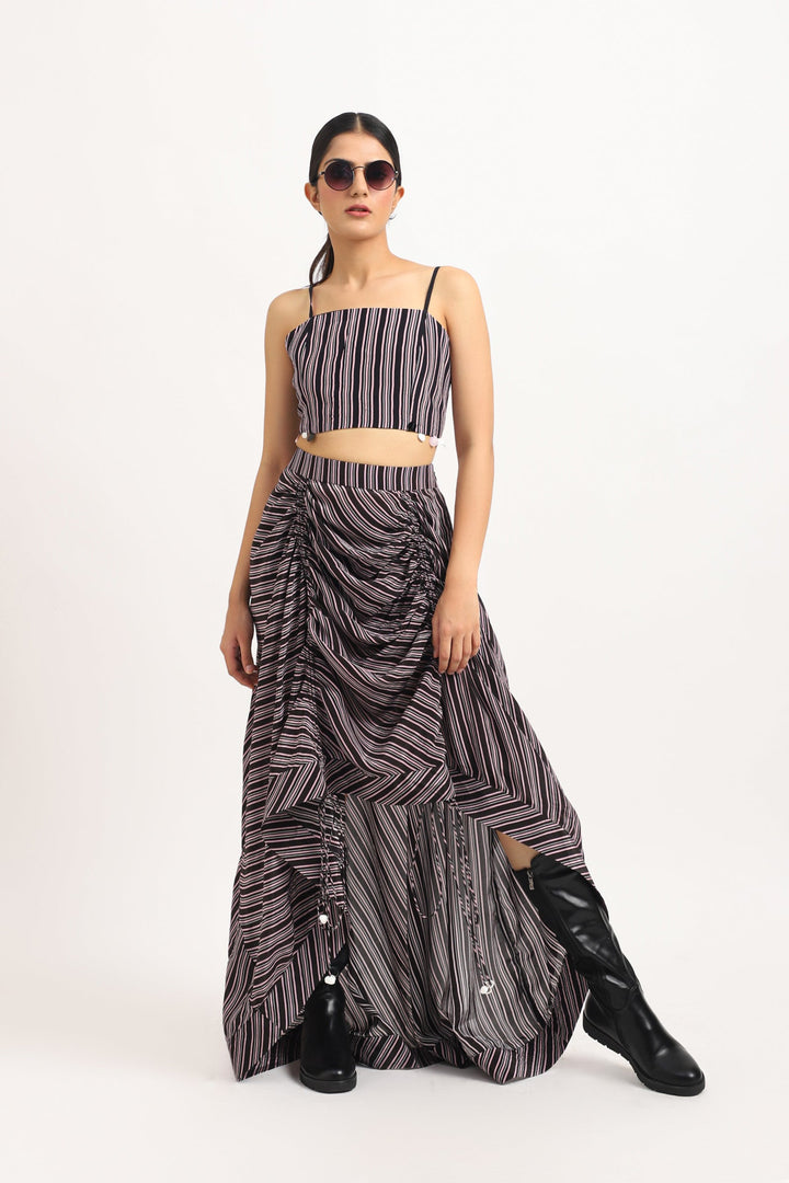 STRIPED GATHERED SKIRT