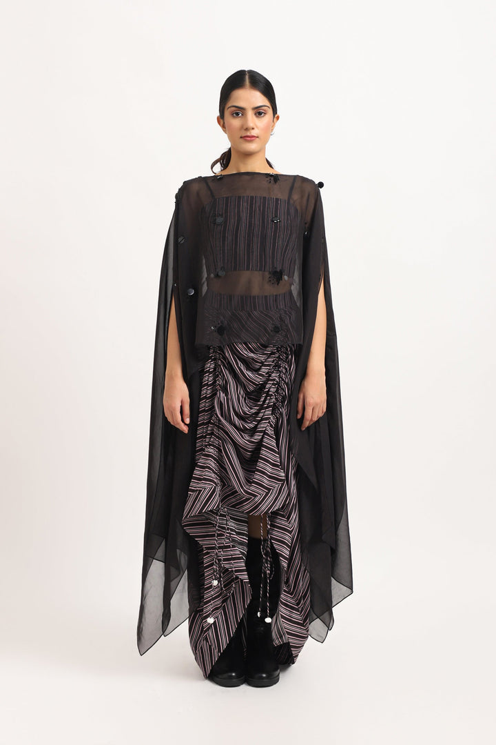 STRIPED GATHERED SKIRT