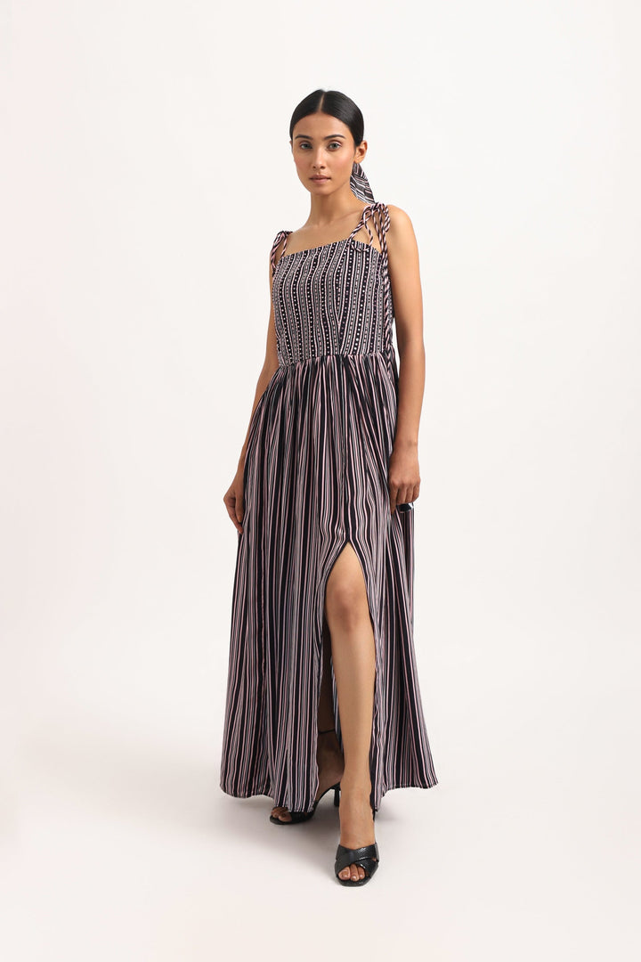 STRIPED EMBROIDERED DRESS