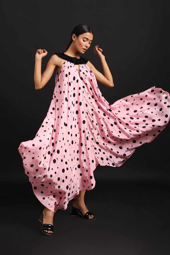 POLKA BOAT NECK DRESS