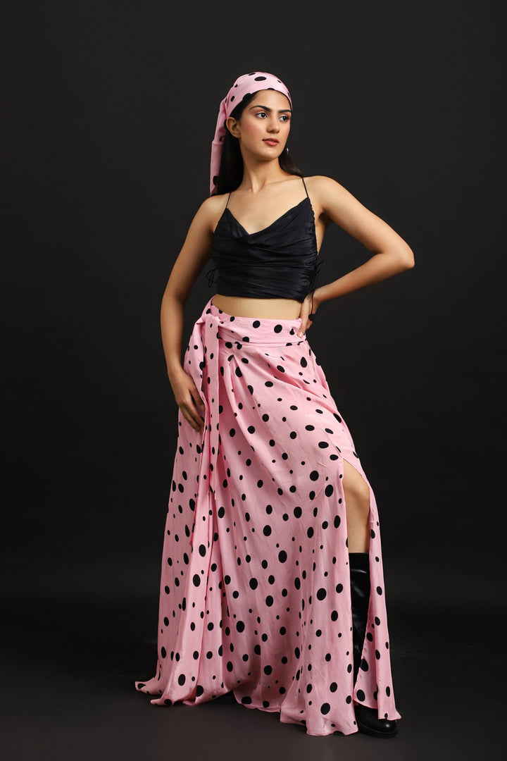 POLKA LONG SKIRT WITH BLACK BUSTIER