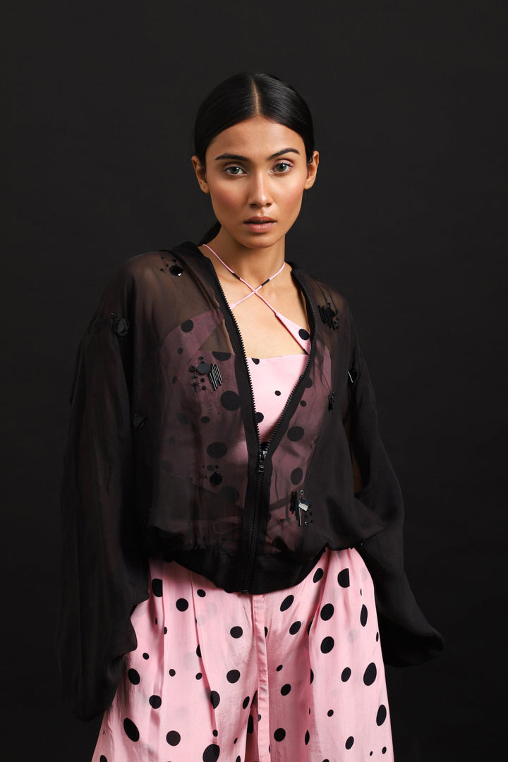 EMBROIDERED ORGANZA BOMBER JACKET