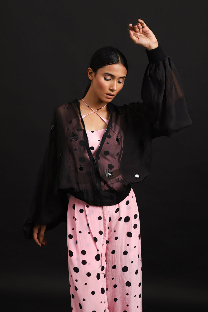 EMBROIDERED ORGANZA BOMBER JACKET