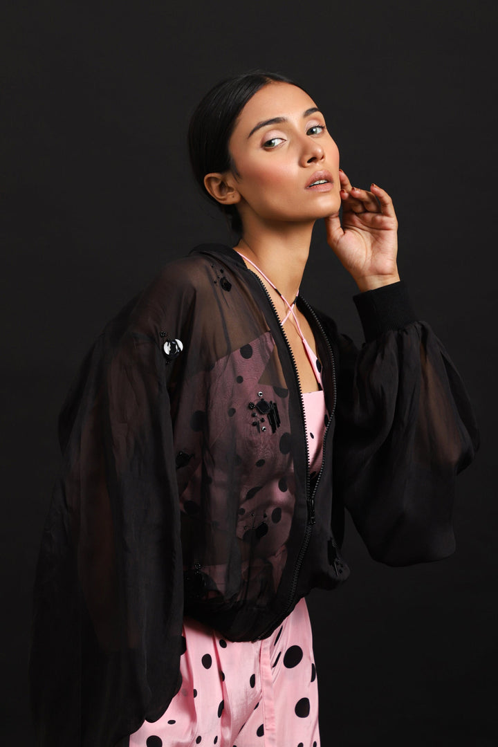 EMBROIDERED ORGANZA BOMBER JACKET