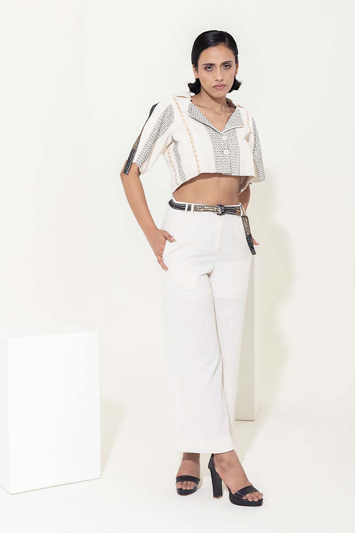 WIDE LEG PANTS WITH EMBROIDERED BELT