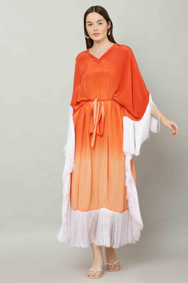 ORANGE OMBRE FRINGED KAFTAN